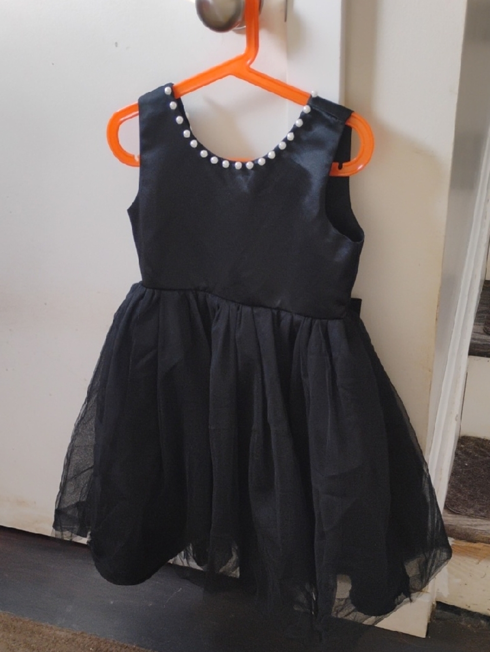 Classic Black Pearl-Trim Girls' Formal Dress